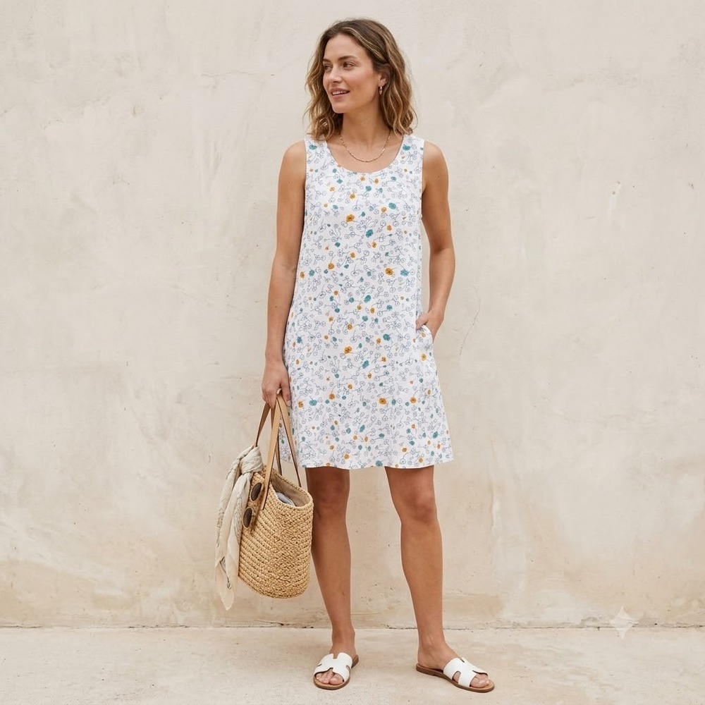 Cynthia Rowley Womens Floral Shift Dress with Pockets 100%‎ Linen
